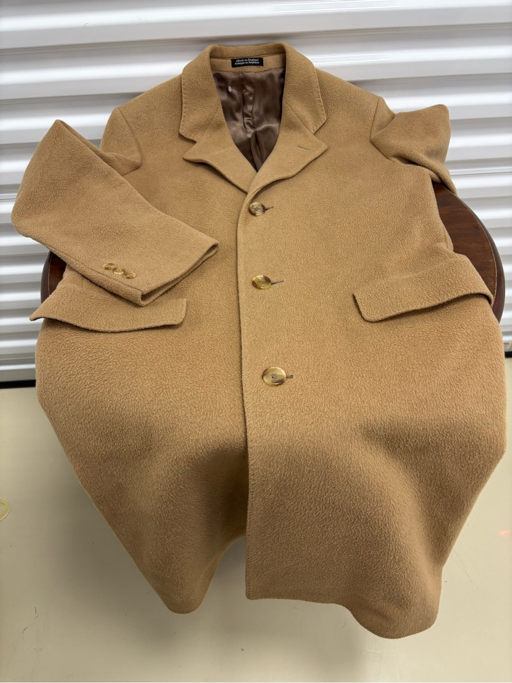 Men's Camel Wool Pea Coat - Classic Tailored Overcoat